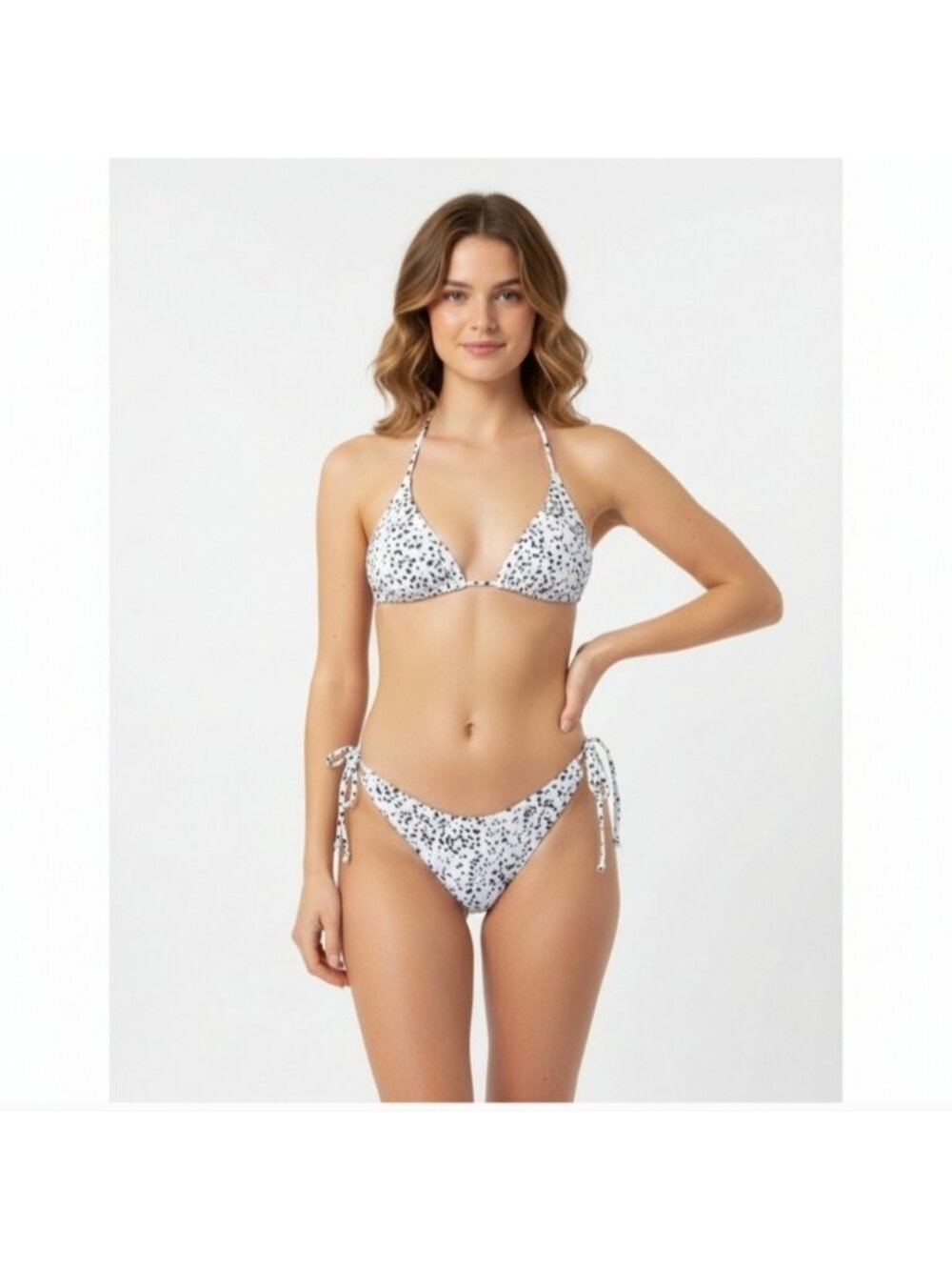 Zaful NEW White Polka Dot Cheeky Bikini Swim Suit Swimsuit Halter Bathin…
